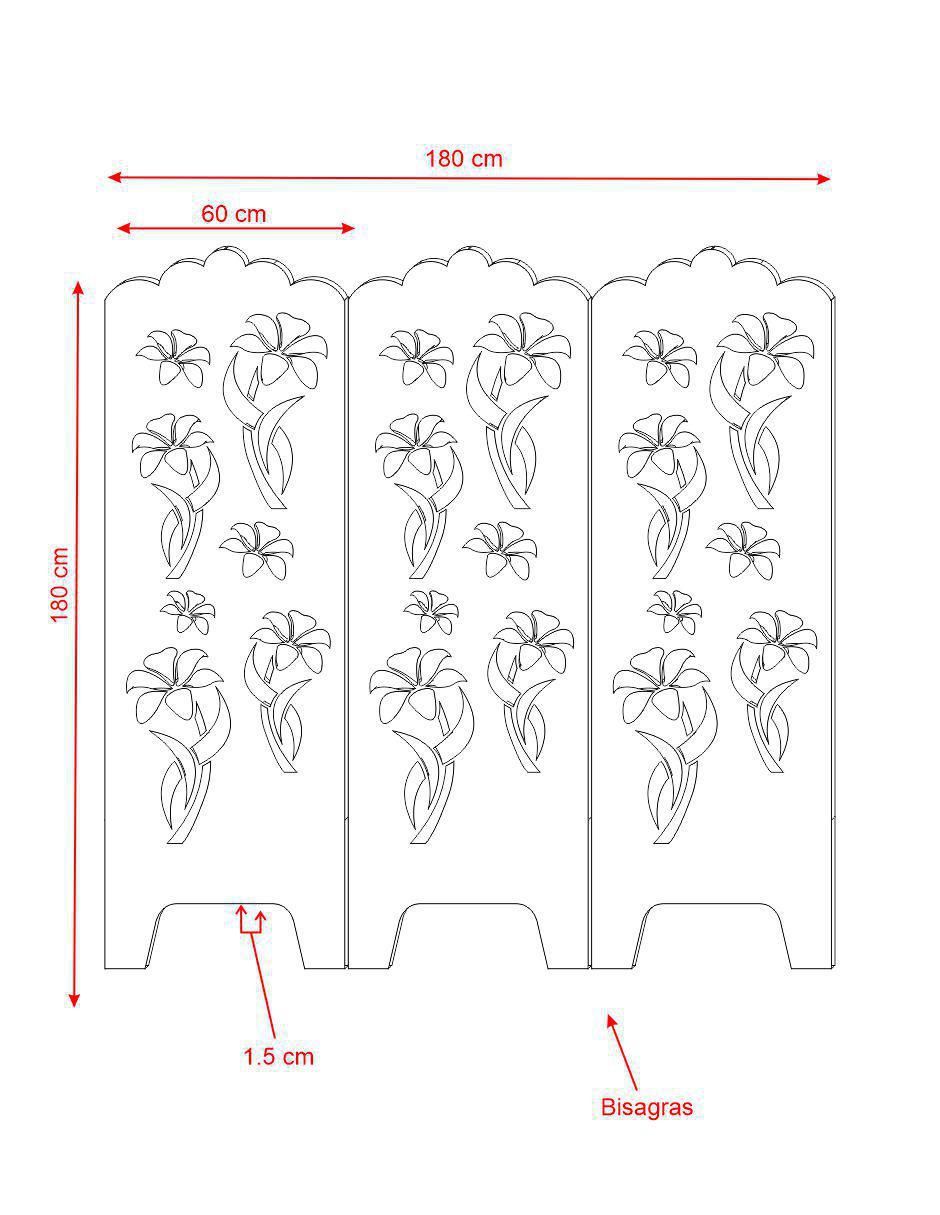 Biombo 3 paneles de MDF 3