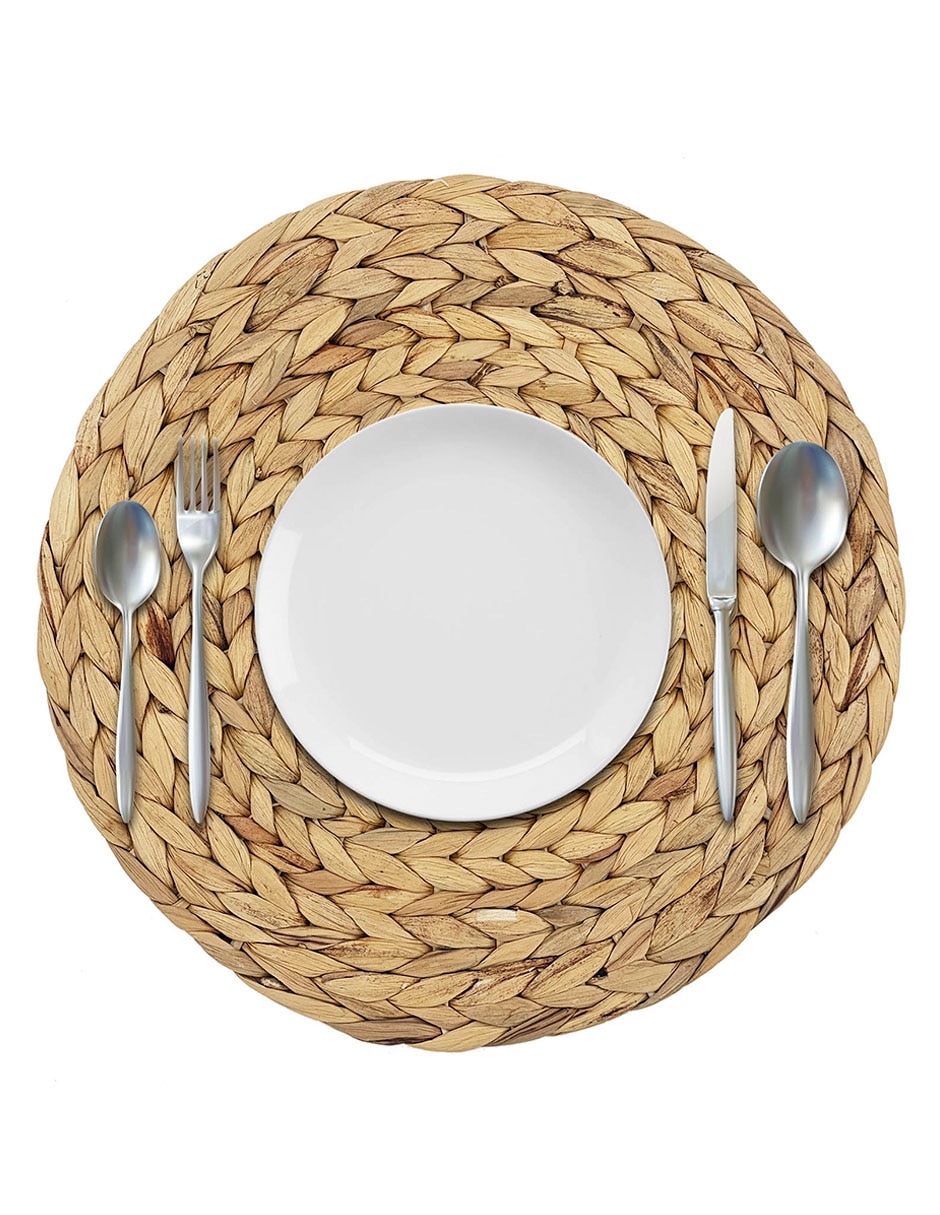 Mantel individual redondo de fibras naturales Boho