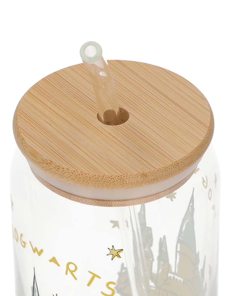 Set de vasos con tapa y popote Harry Potter de vidrio con 3 piezas 2