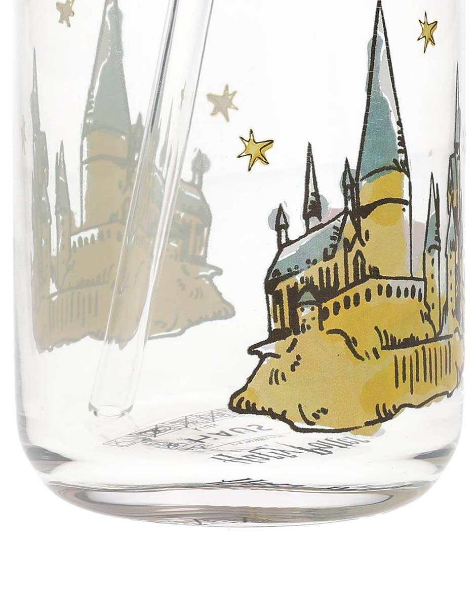 Set de vasos con tapa y popote Harry Potter de vidrio con 3 piezas 3