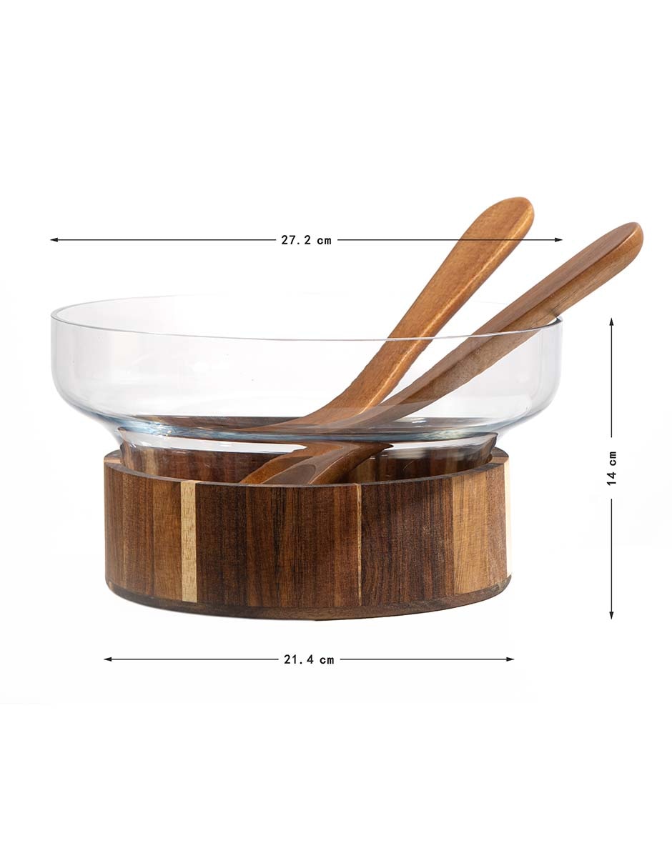 Ensaladera de vidrio y madera acacia 5