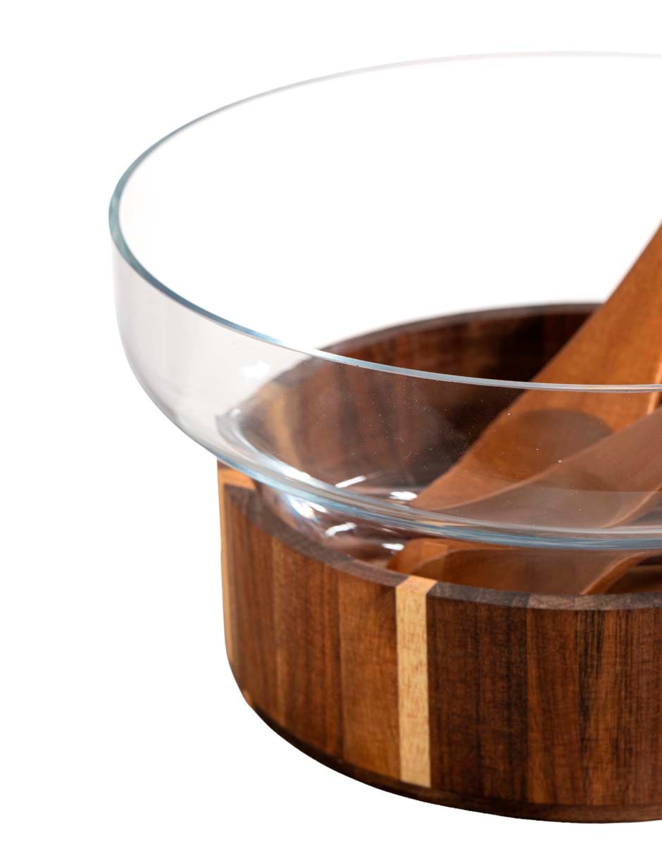 Ensaladera de vidrio y madera acacia 3