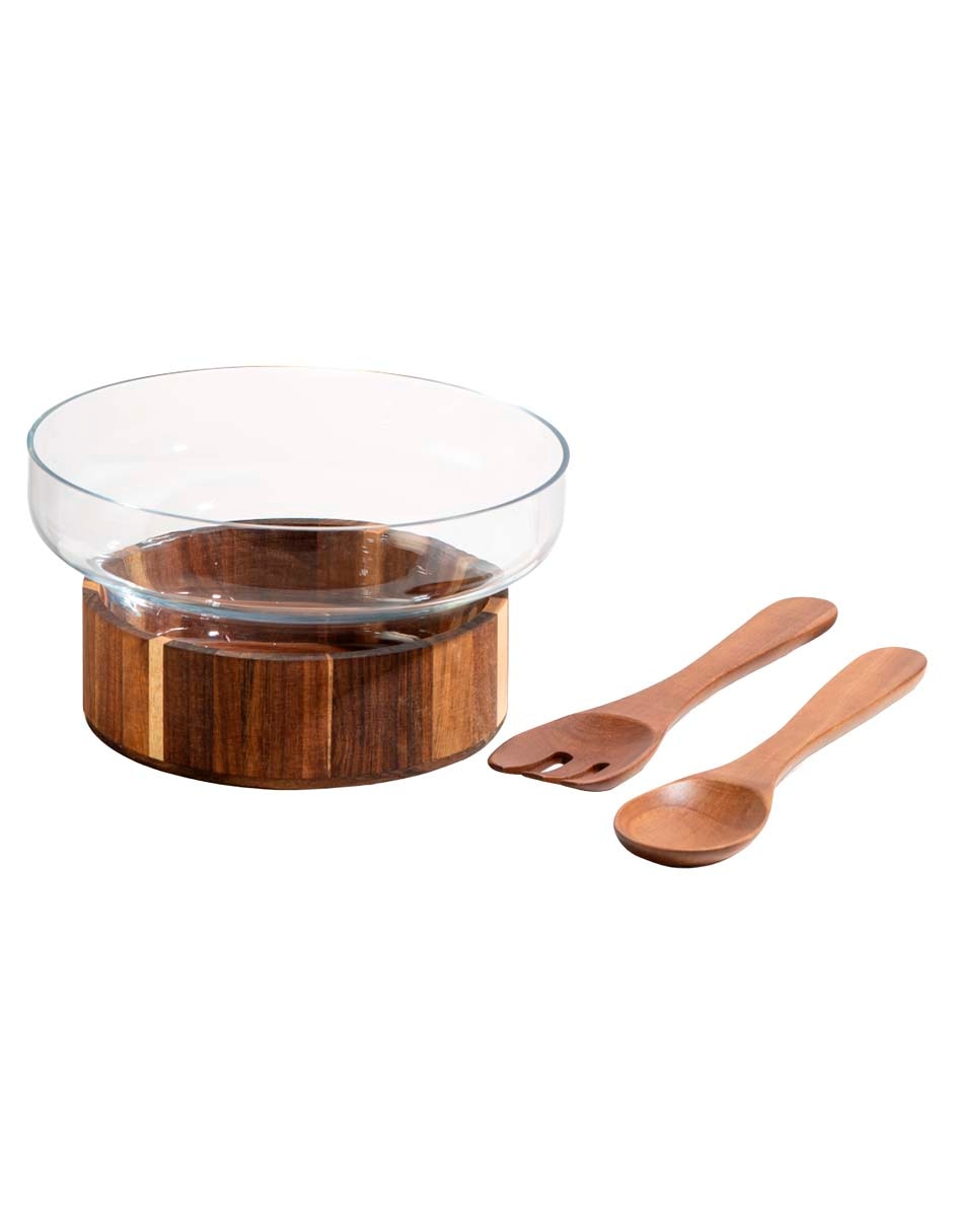 Ensaladera de vidrio y madera acacia 4