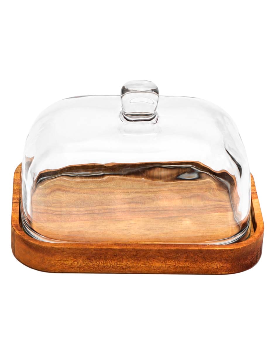 Mantequillero de vidrio y madera acacia 2