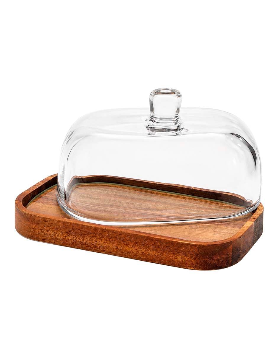 Mantequillero de vidrio y madera acacia 3