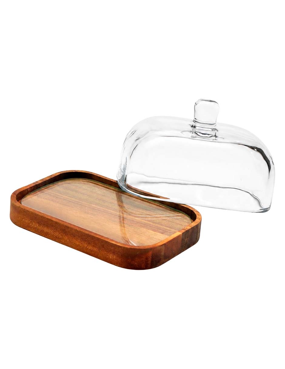 Mantequillero de vidrio y madera acacia 4