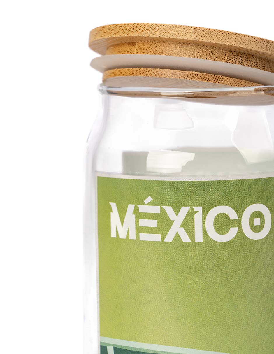 Vaso con tapa y popote Mundial México de vidrio 2