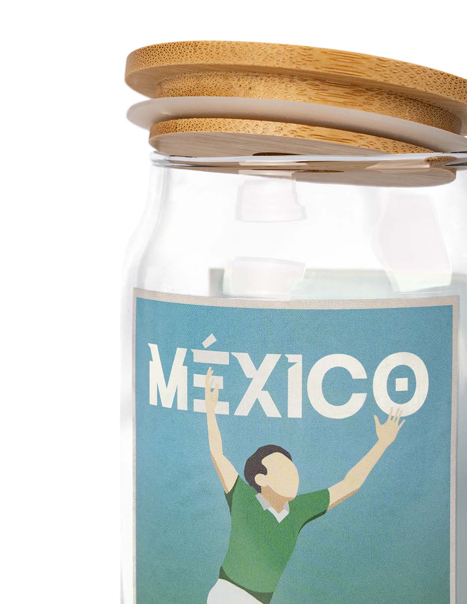 Vaso con tapa y popote Mundial México de vidrio 2