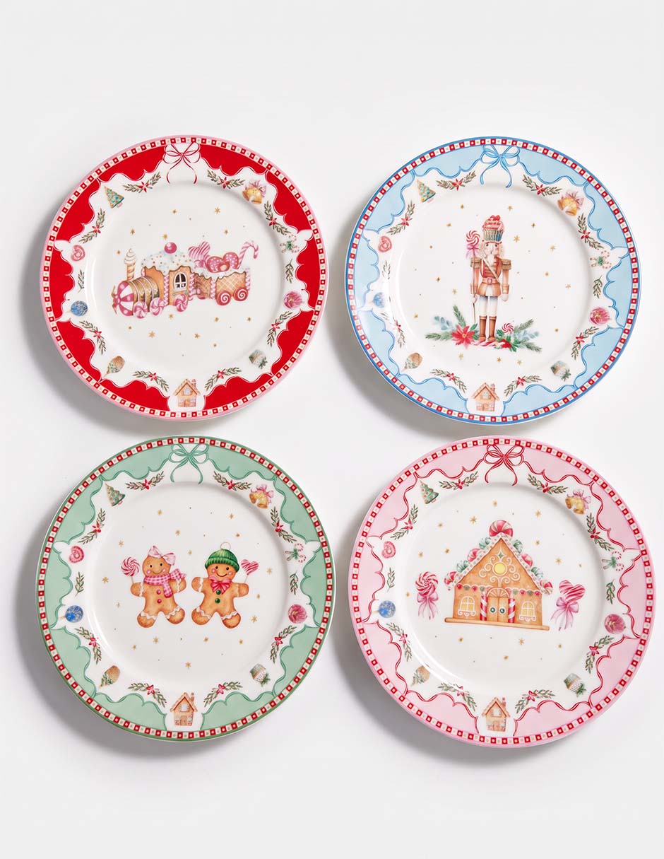 Vajilla cerrada Christmas Spirit Villa Navideña de porcelana para 4 personas